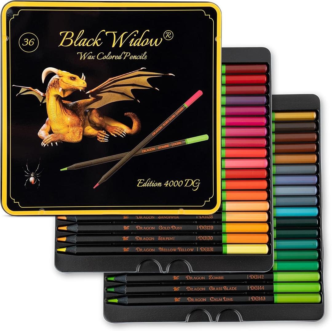 Black Widow Coloring Pencils for Adults  36 Wax Soft Core Colored Pencils for Adult Coloring Books  Vibrant Color Pencil Set (Dragon Set)