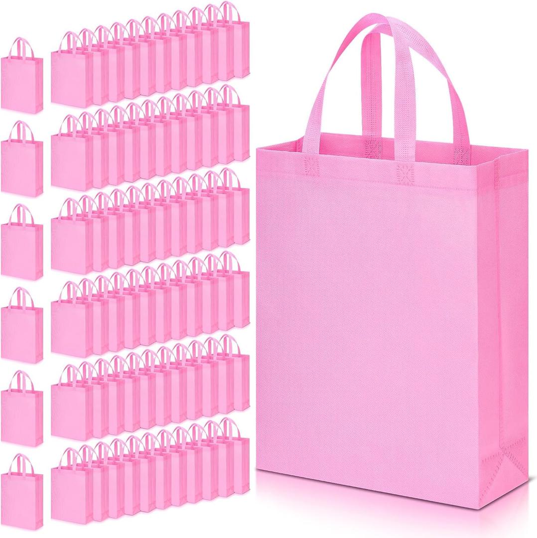 Amylove 80 Pcs Non Woven Tote Bags Bulk Large Reusable Gift Bag Reusable Grocery Bags, 15 x 11. 8 x 4 Inches (Pink)