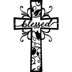 Rajukit Christian Wall Crosses for Home Decor-Premium Metal Cross Wall Decor,Elegant Spiritual Cross for Wall with Timeless Design-Blessed