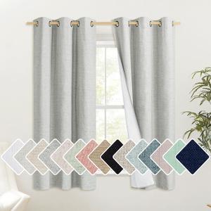 NICETOWN Grey 100% Blackout Curtain Panels, Set of 2, 42" Wide by 63" Long, Thermal Insulated White Thermal Insulated Liner Drapes for Nursery, Noise Reducing and Cold Blocking Drapes for Windows