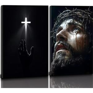 2Pcs Framed Black & White Christian Canvas Wall Art, 16"x24", 16x24inchx2