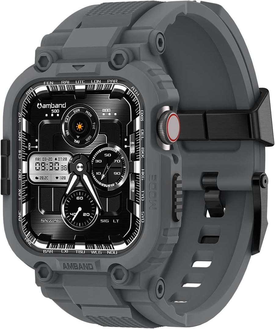 amBand M1 Sport Case Band for Apple Watch Ultra 3/2/1 & SE 3/2/1 & Series 11 10 9 8 7 6 5 4 3 49mm 46mm 45mm 44mm 42mm 41mm 40mm 38mm, Shockproof & Scratch Resistant Rugged Bumper for Men (Gray) amBand M1 Sport Case Band for Apple Watch Ultra 3/2/1 & SE 3/2/1 & Series 11 10 9 8 7 6 5 4 3 49mm 46mm 45mm 44mm 42mm 41mm 40mm 38mm, Shockproof & Scratch Resistant Rugged Bumper for Men (Gray)
