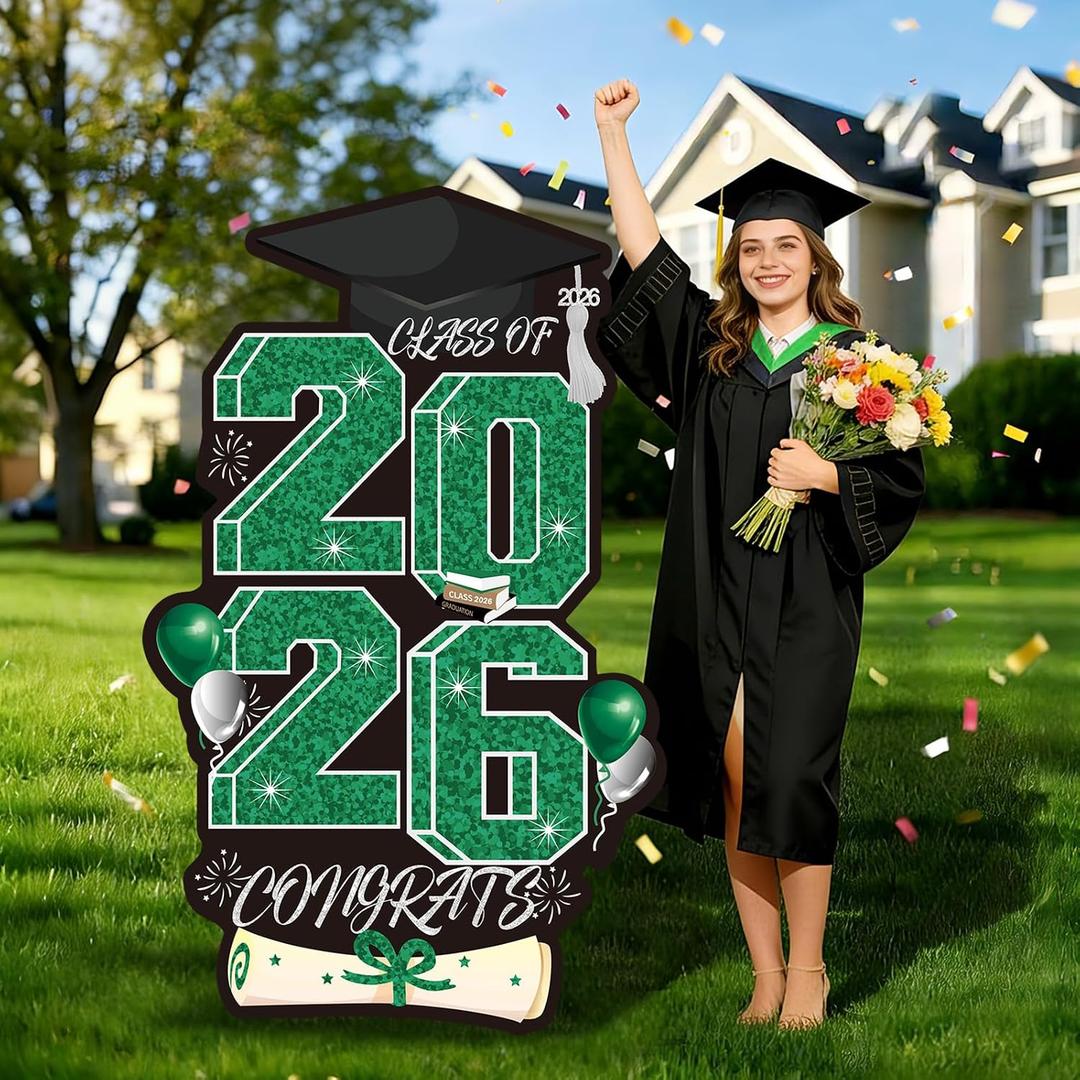 2026 Graduation Yard Sign, 47.2 Inch Green Grad Lawn Sign with Metal Stand, Outdoor Graduation Decorations for High School College, Congrats Grad Party Supplies