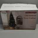 28in Christmas Tree Collar - Woven Hyacinth Tree Collars for Artificial Trees - Rattan Rustic Farmhouse Basket for Tree Base Cover with Cord Cut-Out for 6ft 7.5ft Tree (Brown)