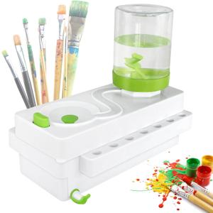 Brush Rinser Set Paint Cleaning Tools Makeup Brush Cleaner Machine, Paint Brush Cleaner Brush Rinser Running Water Circulation Paint Brush Cleaner (White Green)