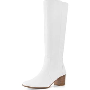 Shoe'N Tale Women's Knee High Boots Square Toe Mid Chunky Block Heeled Tall Boots Side Zipper