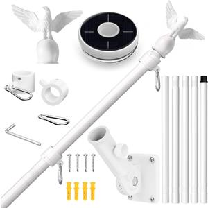 LETSTRY 6FT Flag Pole Kit for Outside House with Solar Light, 1" Thickened Stainless Steel with Adjustable Bracket, Wall Mount Flagpole for 3x5 American Flags for Outdoor, Residential, Porch (White)