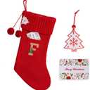 2 x Christmas Stocking 18 Inches Large Knit Christmas Stockings Monogram Initial Personalized Christmas Stockings for Family Xmas Home Decor White Red Green Tree Fireplace Ornaments Red F