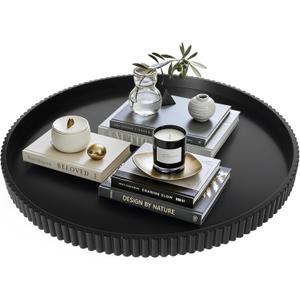 Gurfuy 24" Round Extra Large Ottoman Serving Tray - Rustic Wooden Table Tray for Farmhouse Decorative Oversized Coffee Table Trays Living Room Kitchen Counter Breakfast Black
