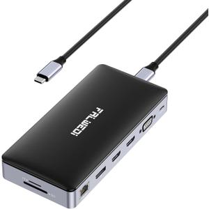 USB C Laptop Docking Station, 15 in 1 Dock with 4K Triple Display Multiport Adapter and 3 Monitors Compatible for Dell/Surface/HP/Lenovo (Dual HDMI, DP, VGA, USB Ports, RJ45, SD/TF, Mic/Audio, PD)