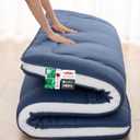 Japanese Floor Mattress, 4" Japanese Futon Mattress, Foldable & Portable Shiki Futon (shikibuton), Roll Up Thicken Sleeping Tatami Mat Sleeping Pad for Camping (Navy Blue, 39 x 80)
