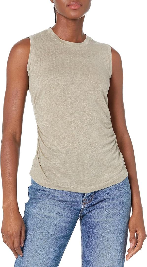 Club Monaco Women's Ruched Side Top (Medium, Olive/Olive)