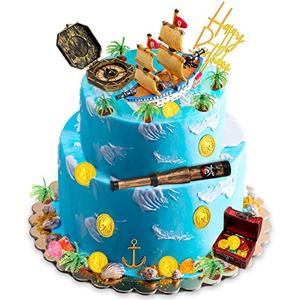 Charniol 32 Pcs Pirate Ship Cake Topper Nautical Sailboat Model Decoration Set Gold Coins Pirate Gems Treasure Telescope for Birthday Party Supplies