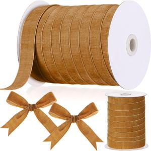 Chuangdi 1 Inch, 60 Yard Christmas Khaki Velvet Ribbon Wide Vintage Velvet Ribbons for Christmas Tree Ornaments Flower Bouquets Wedding Wreath Bow Making DIY Craft Choker