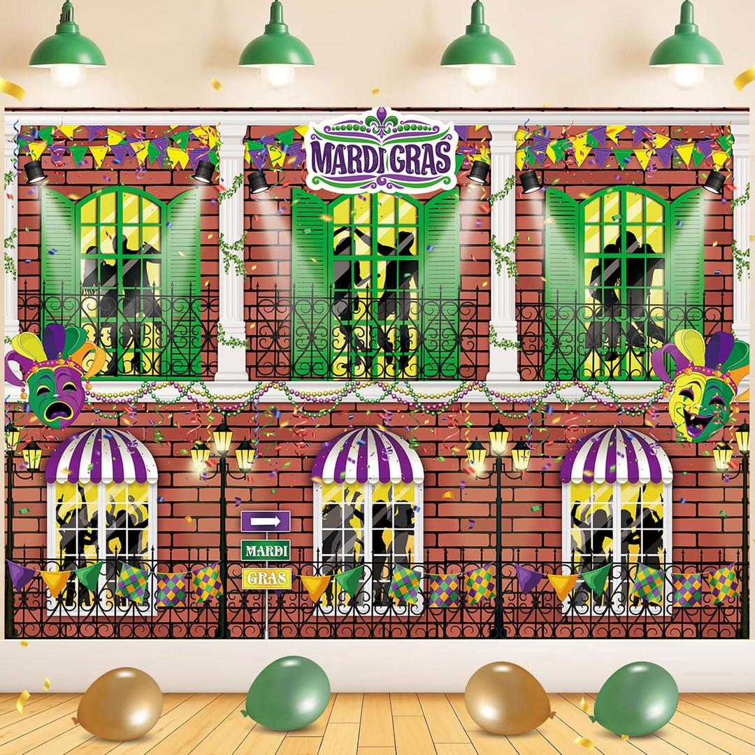Mardi Gras Banner Backdrop 8x6FT Carnival Mask Masquerade Photography Background Castle Dress-Up Dance Party Decorations Supplies Photo Props