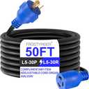 3 Prong 30 Amp 50 Foot Generator Extension Cord, NEMA L5-30P/L5-30R, 125/250V Up to 7500W 10 Gauge SJTW Generator Cord, ETL Listed