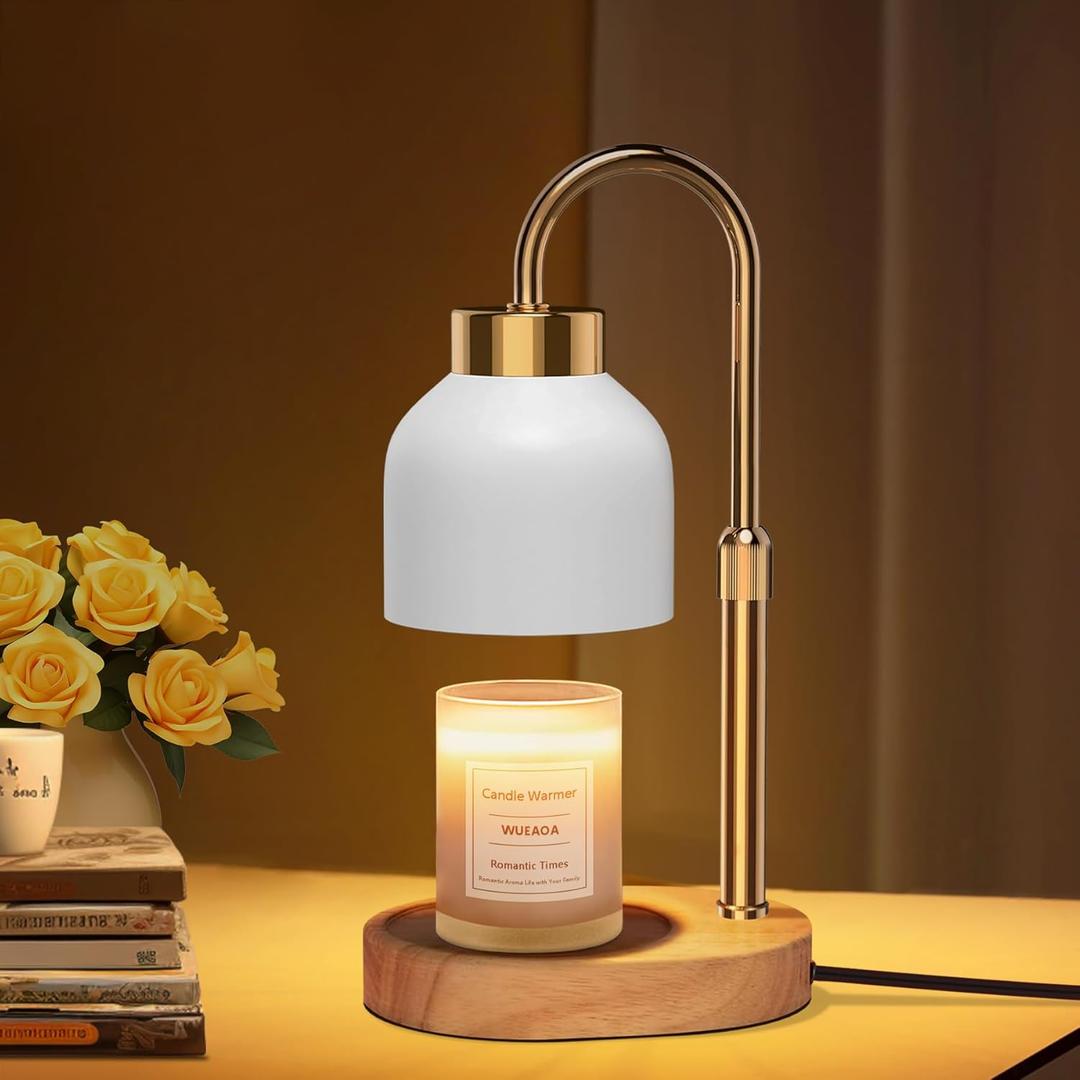 Candle Warmer Lamp, with Timer Dimmer and 2 Bulbs, Height and Brightness Adjustable, Modern Electric Wax Warmer for Women Mom, Best Birthday and House Warming Gift for New Home Decor (White)