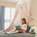 Princess Bed Canopy for Girls, Dreamy Tassels Ceiling Canopy Net Kids Room Decor Soft Nursery Crib Canopy Reading Nook, Large Children Canopies Full Queen Size with Lights - Light Pink