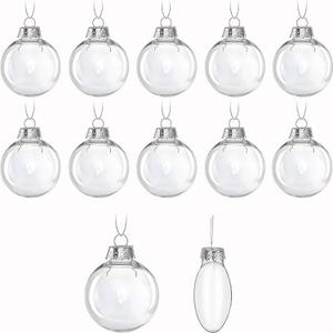 12 Pcs Christmas Ball Ornaments,3.15" DIY Clear Plastic Fillable Ornament Balls Flat Sphere Hanging Ornament Set for Christmas Tree, Halloween and Wedding Birthday Party Decorations (80mm)