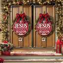 Merry Christmas Door Cover 35x71 Inch Front Porch Door Banners Decoration Winter Jesus Reason Season Banner for Sign Background Party Indoor Decor