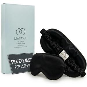 MATASSE 100% Mulberry Silk Sleep Mask 22 Momme Grade 6A - 3D Contoured Eye Mask for Sleeping, 14mm Deep Eye Cups, Total Blackout Blindfold for Women Men, Adjustable Strap, Side Sleeper (Black)