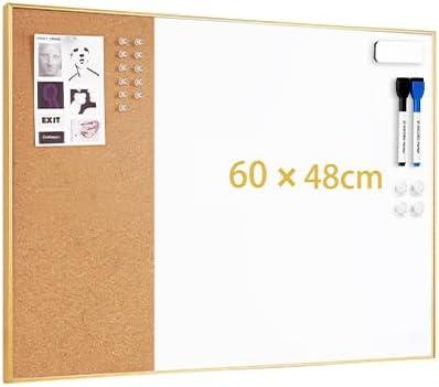 ARCOBIS Dry Erase Cork Board Combo, 24"X18" Bulletin White Board for Wall, Magnetic Corkboard Whiteboard Combination, Vision Board for Office, Home, School Gold Frame