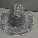 Silver Rhinestone Western Cowboy Hat for Womens - Glitter Cowgirl Hat for Disco Parties and Costumes