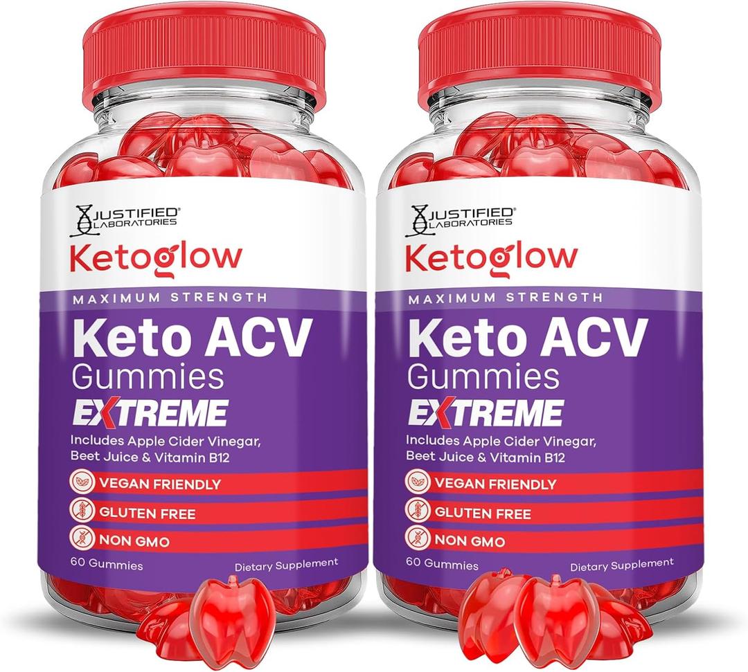 (2 Pack) Keto Glow Keto ACV Gummies Extreme 2000MG Ketoglow Keto Gummies Apple Cider Vinegar Formulated with Pomegranate Beet Juice Powder B12 Vegan Non GMO 120 Gummys (EXP 05/05/26)