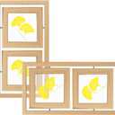 2 Pack Double 4x4 Rotating Floating Picture Frames, Natural Wood Floating Photo Frame Double-Sided Display with Crystal Glass for Tabletop, Desk or Shelf