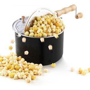 Cook N Home Stovetop Popcorn Popper with Crank, 6-Quart Aluminum Popcorn Pot, Black