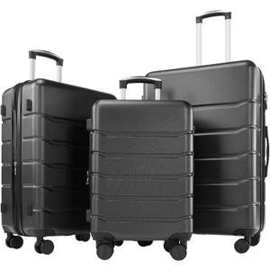 OLIXIS 3-Piece Luggage Set, 20/24/28 Inch Hardside Suitcases with Spinner Wheels, Lightweight ABS Hard Shell Travel Luggage, TSA Approved Lock, Expandable Carry-On & Checked LuggageBlack
