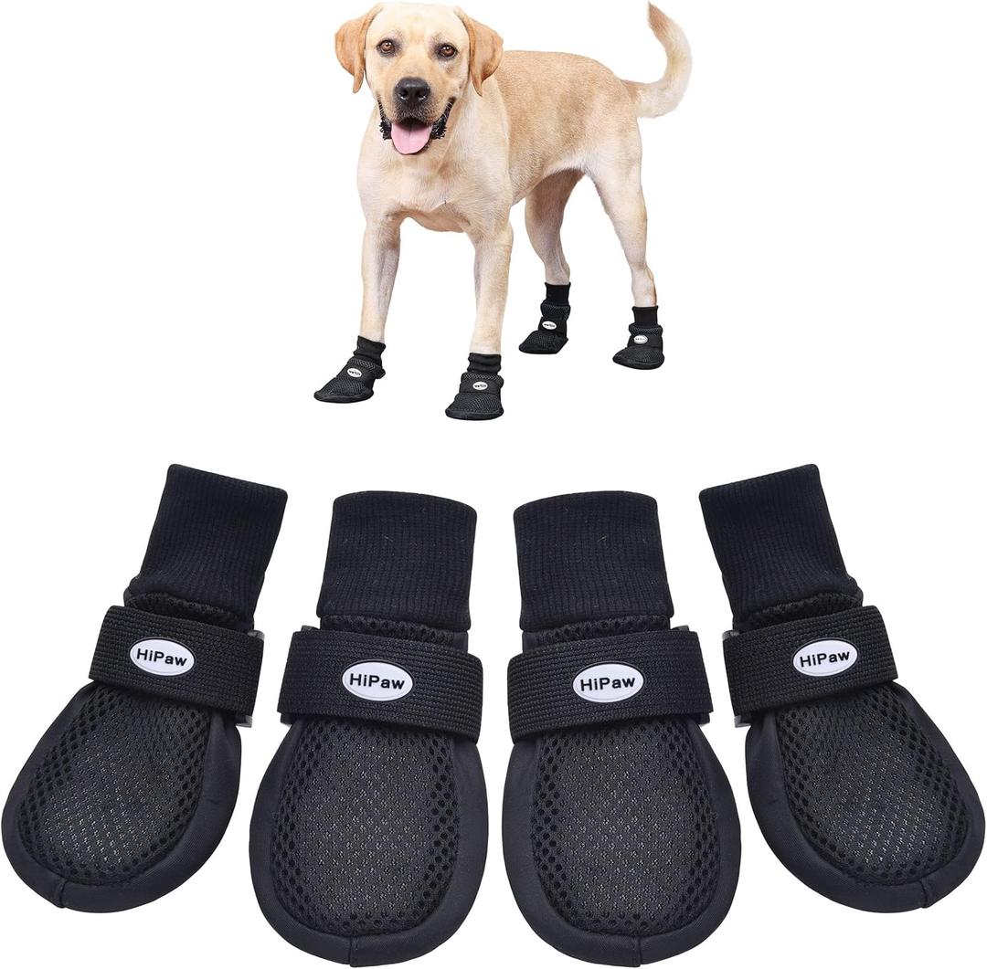 Dog Shoes for Medium to Large Dogs, Breathable Boots for Summer Hot Pavement, Non-Slip Paw Protectors for Outdoor & Hardwood Floors, Blac