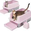 RIZZARI Stainless Steel Litter Box: Large Pink Leakproof Open Tray with Wipe-Clean Design - Odor Control - Teflon Non-Stick - with Deodorizer - 2 Pack - for Cats Up to 20 lbs - in Bathroom Restroom
