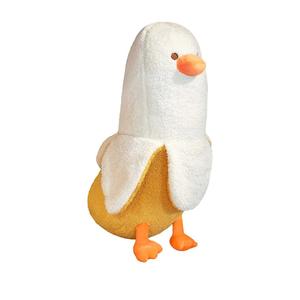 PEACH CAT Banana Duck Plush Toy Cute Plushie Hugging Plush Pillow Duck Stuffed Animal for Girls and Boys White 12"