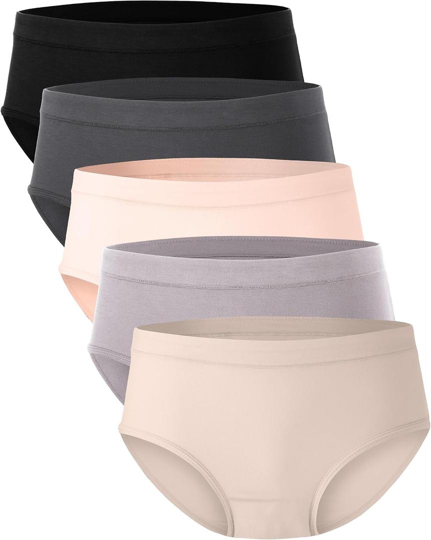 BAMBOO COOL Womens Underwear, Moisture-Wicking Briefs, Soft and Breathable Panties, Mid Waist, 5-Pack (L)