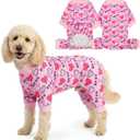 Valentine's Day Dog Pajama Heart Pattern Dog Onesie Jumpsuits Soft Pet Love-Themed Pjs Festival Dog Outfit Costume Apparel Clothes for  Large Dogs 