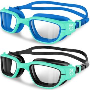 Vvinca Kids Swim Goggles, Swimming Goggles for Toddlers Kids 3-14 Anti-Fog UV Protection No Leak Pool Glasses for Boys Girls (08-black Blue Green& Black Green)
