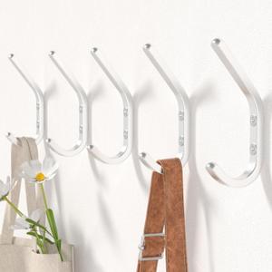 Wall Hooks for Hanging Coats - 5 Pack Silver 3.2'' Double Hook Design, Hat Organizers, Wall Mount Hangers for Bags and Keys, Perfect for Garage, Workshop, Entryway, Closet, and DIY Projects