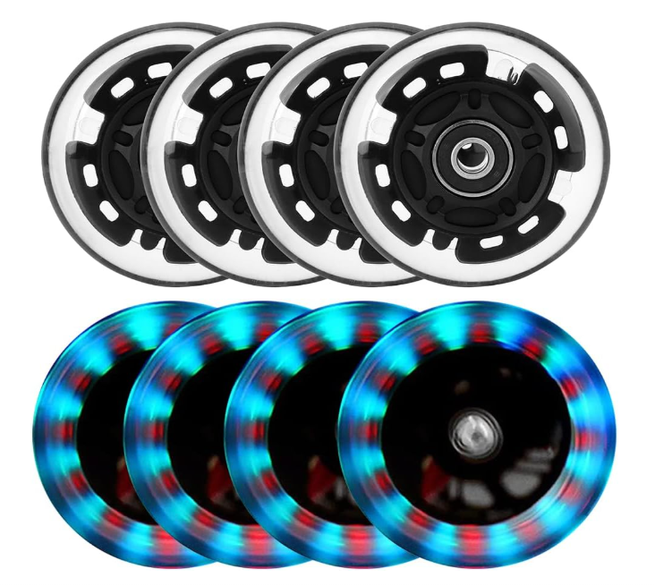8 Pack Light Up Inline Skate Wheels 64mm 72mm 76mm 80mm With ABEC-9 Bearing - 85A for Indoor & Outdoor