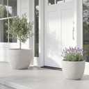 Set of 2 Large Oxide Magnesium Concrete Planters (15" & 18") - Round Grey Rustic Flower Pots with Drainage Holes, Handcrafted Outdoor Indoor Plant Containers for Patio, Front Porch, Garden Decor