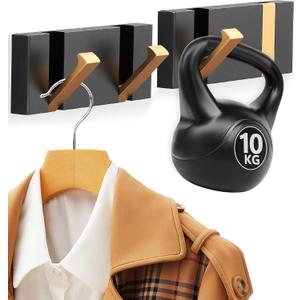 2 Pack Waterproof Folding Hideaway Coat Hooks, Aluminum Heavy Duty Wall Hooks, Wall Mounted Folding Coat Rack for Hat, Towel, Bag, Key (black gold)