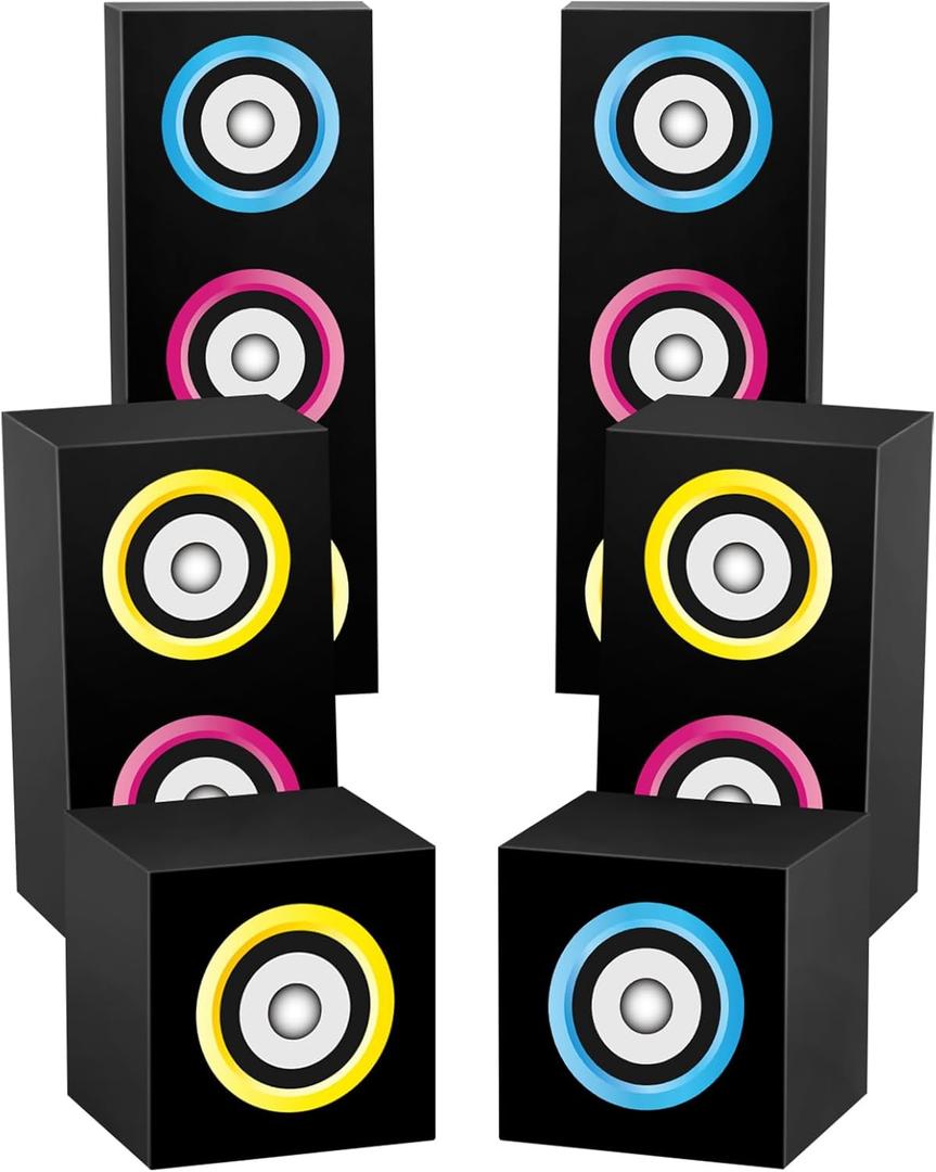 6Pcs 80s 90s Party Boxes Large Music Hip Hop Party Decorations Boxes Large Paper Boombox Boom Box Decorations for Retro 1980s 1990s Theme Birthday Disco Music Neon Supplies Favors