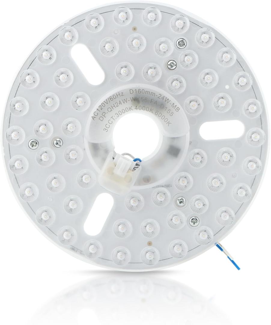 24w 6.2-Inch Ceiling Fan LED Light Replacement, Dimmable LED Retrofit Panel with 3 Color Temperatures (3000K/4000K/5000K), Energy Efficient for Living Room, Bedroom, Office - for Homeowners (White)