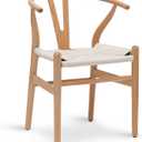 POLY & BARK Weave Dining Chair Mid-Century Modern Wishbone Dining Chair with Arms, Solid Wood Frame, Indoor Use Oak Single - Ideal for Dining Room, Kitchen, or Stylish Accent Setting