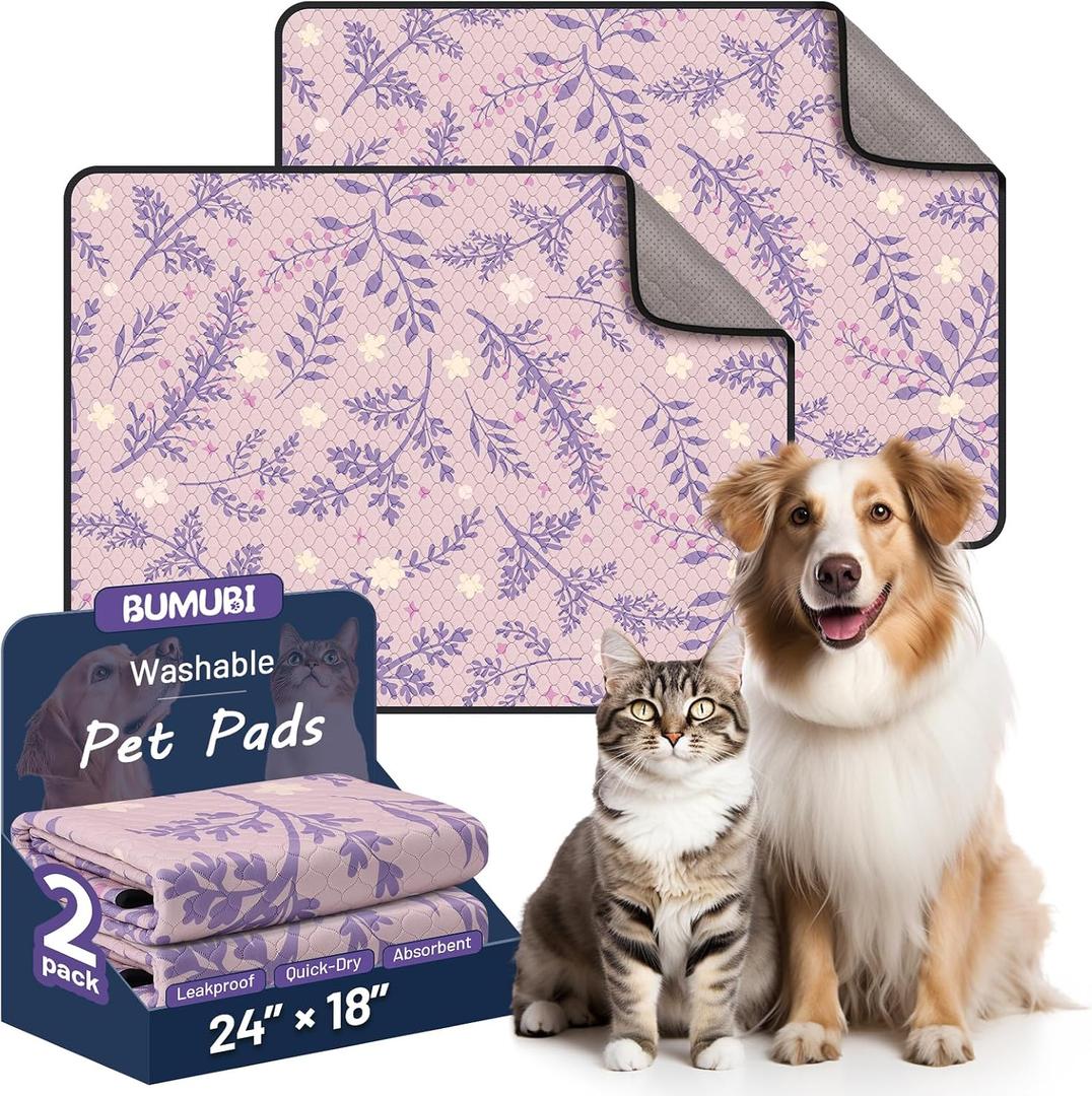 Washable Dog Pee Pads - Absorbent Reusable Puppy Training Pads, Waterproof Leak - Proof & Non - Slip for Crate Whelping Potty Training 24x18 (Pack of 2)