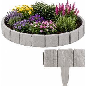 Imitation Stone Garden Fence Edging Border , Interlocking No Dig Stone Look Landscape Edging Fence for Flower Beds, Lawn, Yard & Pathway, Decorative Plastic Outdoor Garden Border Panels, 10PCS Gray
