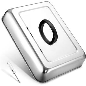 Onader 13 x 9 Inch Rectangular Basting Cover for Griddle, Large Stainless Steel Cheese Melting Dome Lid, Heat-Proof Handle & Dishwasher Safe