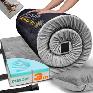 GAIALOOP 3 Inch Memory Foam Camping Mattress, Dual Layer Thick Sleeping Camp Pad for Car Tent Cot, Roll-Up Portable Glamping Floor Bed for Guests Sleepover, Space Gray, Twin XL: 80*38*3"