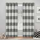EXCLUSIVE HOME Sateen Rugby Striped Kids Twill Woven Room Darkening Blackout Grommet Top Curtain Panel Pair, 52"x96", Charcoal