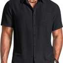 COOFANDY Men's Button Down Shirts Short Sleeve Casual Shirt Summer Beach Textured Shirts (Black, XL)